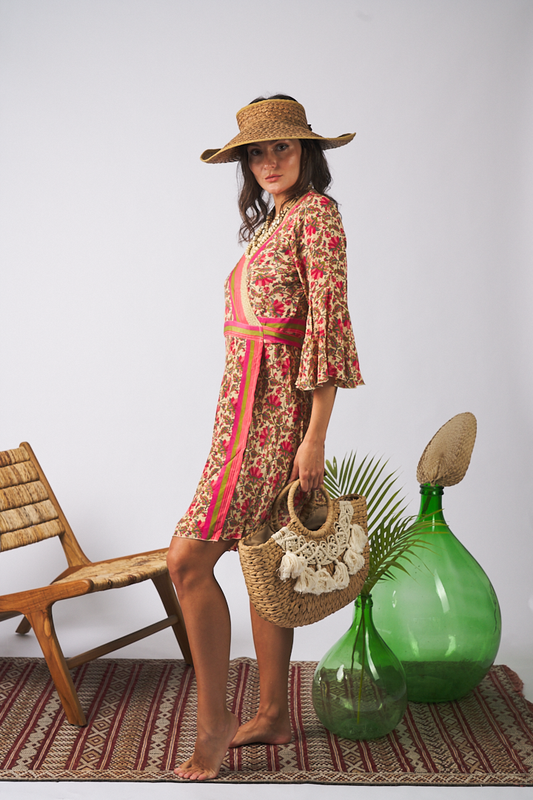 Maxi Kimono Short Green Pink