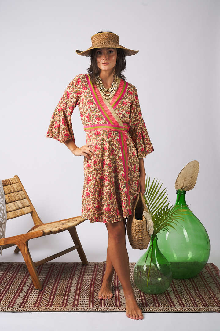 Maxi Kimono Short Green Pink