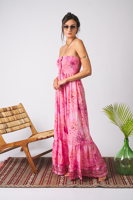 Long Dress Lace Tie Dye Pink Tu