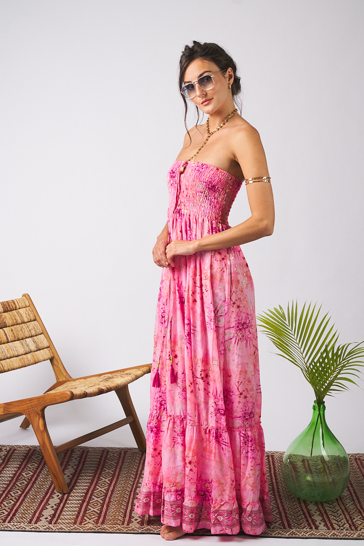 Long Dress Lace Tie Dye Pink Tu