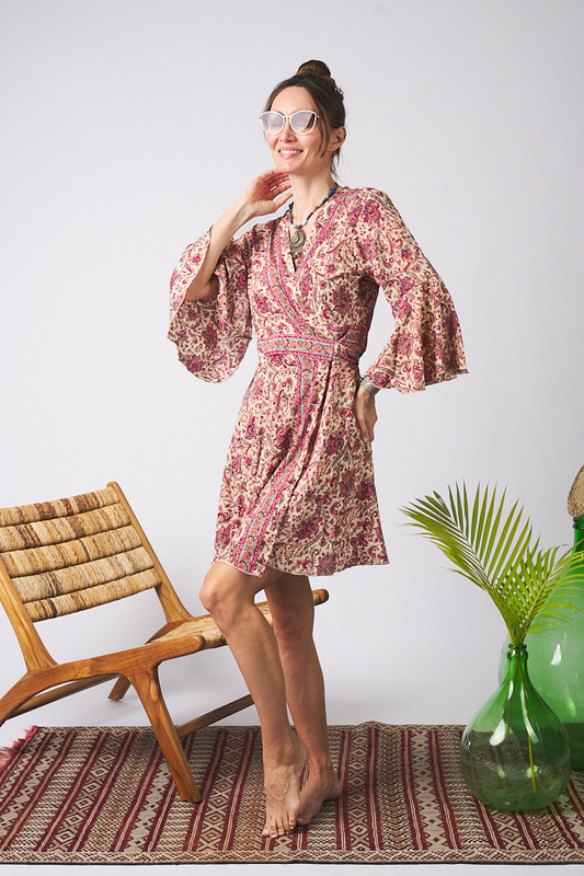 Maxi Kimono Short Peach Floral