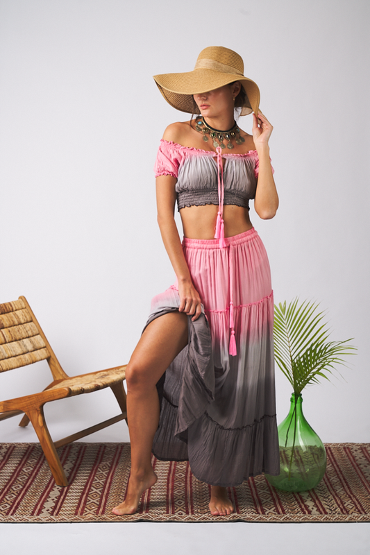 Maxi Skirt Tie Dye Grey and Pink
