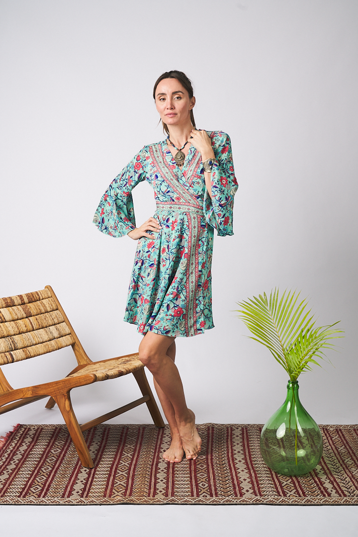 Maxi Kimono Short Pearl Floral Green