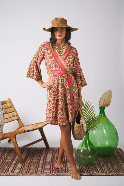 Maxi Kimono Short Green Pink