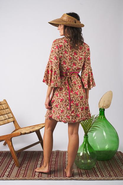 Maxi Kimono Short Green Pink