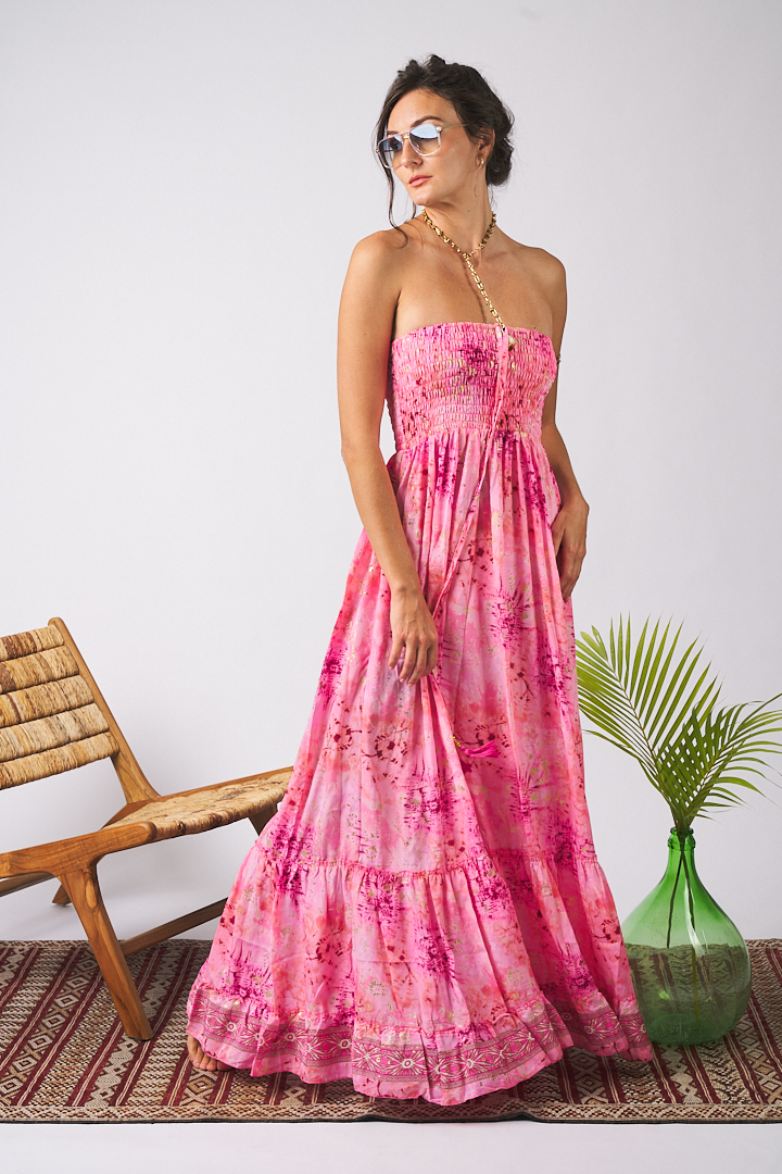 Long Dress Lace Tie Dye Pink Tu
