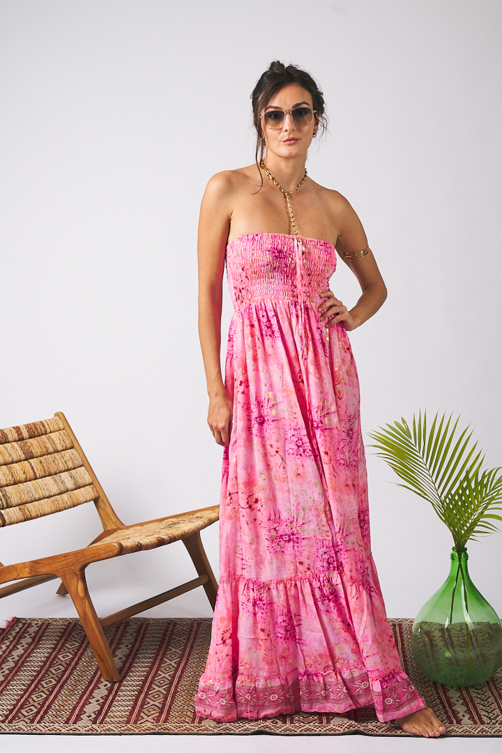 Long Dress Lace Tie Dye Pink Tu
