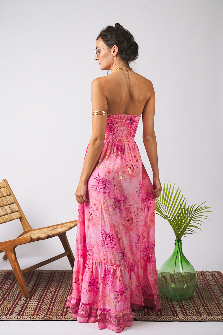 Long Dress Lace Tie Dye Pink Tu