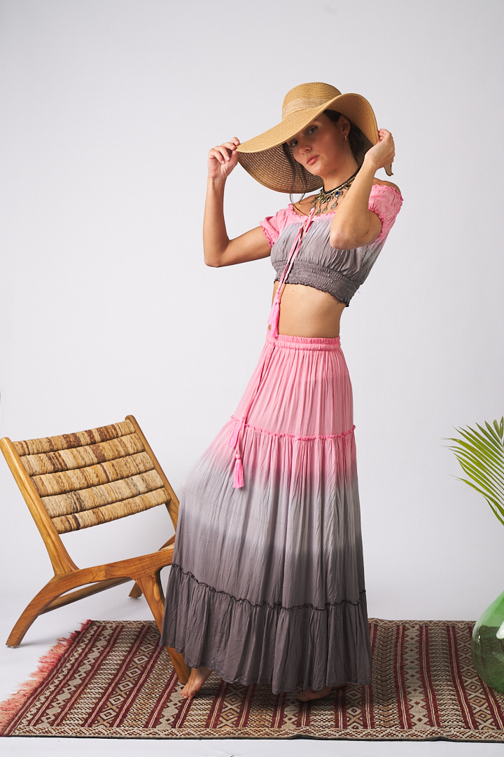 Maxi Skirt Tie Dye Grey and Pink